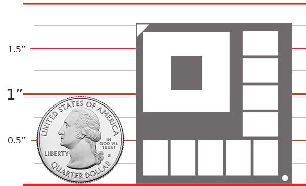 module at scale next to US quarter coin